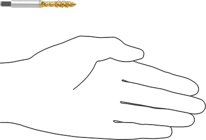 Image of Product. Side1 orientation. Contains SizingReference. TiN-Coated High-Speed Steel Chip-Clearing Tap, for Blind Holes, Plug Chamfer, 1/4"-20 Thread Size.