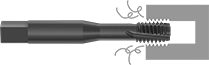 Image of ProductInUse. Front orientation. Contains Annotated. Taps. Chip-Clearing Taps for Nickel, Spiral Flute for Blind Holes.