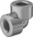 Image of Product. Female. Front orientation. Pipe and Fittings. Low-Pressure Copper Threaded Pipe Fittings, 90° Elbow Connectors, Threaded Fitting Connection, Female.
