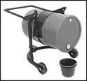 Image of ProductInUse. Shown in Dispensing Position. Front orientation. Drum Trucks. Easy-Move Steel Drum Dispensing Trucks.
