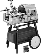 Image of System. Model Number 535A with Cabinet Stand (Sold Separately). Front orientation. Pipe Threaders. Ridgid Electric Pipe Threaders, Model Number 535A.