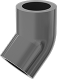 Image of Product. Front orientation. Pipe and Fittings. Fiberglass Pipe Fittings for Chemicals, 45° Elbow Connectors, Cement Socket Female.