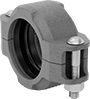 Image of Product. Front orientation. Pipe and Fittings. Easy-Access CPVC Pipe Fittings for Chemicals, Clamp Adapters with Gasket, Grooved-End Clamp-On Female × Grooved-End Clamp-On Female.