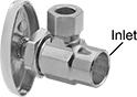 Image of Product. Front orientation. Contains Annotated. Water Supply Stop Valves. Water Supply Stop Valves for Plumbing Fixtures, Solder-Socket Inlet Connection × Compression Outlet Connection, 90° Elbow.