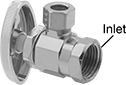 Image of Product. Front orientation. Contains Annotated. Water Supply Stop Valves. Water Supply Stop Valves for Plumbing Fixtures, NPT Female Inlet Connection × Compression Outlet Connection, 90° Elbow.