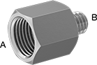 Image of Product. Female x Male. Front orientation. Contains Annotated. Pipe and Fittings. Miniature Medium-Pressure Stainless Steel Threaded Pipe Fittings, Straight Reducing Adapters, Male, Female, Threaded Fitting Connection, Hex Body.
