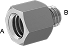 Image of Product. Female x Male. Front orientation. Contains Annotated. Pipe and Fittings. Miniature Medium-Pressure Stainless Steel Threaded Pipe Fittings, Straight Adapters, Female, Male, Threaded Fitting Connection, Hex Body.
