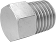 Image of Product. Front orientation. Pipe and Fittings. Miniature Medium-Pressure Stainless Steel Threaded Pipe Fittings, External-Hex-Drive Plugs, Threaded Fitting Connection, Male, Hex Body.