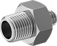 Image of Product. Male x Male. Front orientation. Pipe and Fittings. Miniature Medium-Pressure Stainless Steel Threaded Pipe Fittings, Straight Adapters with Gasket, Threaded Fitting Connection, Male, Hex Body.