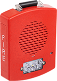 Image of Product. Front orientation. Fire Alarms. Fire Alarm Horns with Strobe Light, Outdoor Environments, Wall Mount/Ceiling Mount.