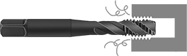 Image of ProductInUse. Front orientation. Contains Annotated. Taps. Chip-Clearing Taps for Steel and Stainless Steel, Spiral Flute for Blind Holes.