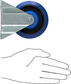 Image of Product. Side1 orientation. Contains SizingReference. Easy-Roll Caster, Blue Rubber Wheel, Rigid, 4" Diameter Wheel.