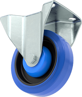 Image of Product. Back orientation. Easy-Roll Caster, Blue Rubber Wheel, Rigid, 4" Diameter Wheel.