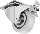 Image of Product. Swivel with Total Lock. Front orientation. Casters. Cushioned-Center Casters with Nylon Wheels, 1 Wheel, Swivel with Total Lock.