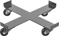 Image of Product. Style C. Front orientation. Drum Dollies. Cross-Brace Drum Dollies, Painted Steel Body, Smooth Platform—Lipped, Style C.