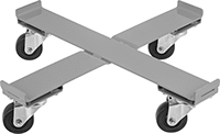 Image of Product. Style E. Front orientation. Drum Dollies. Cross-Brace Drum Dollies, Powder-Coated Steel Body, Smooth Platform—Lipped, Style E.
