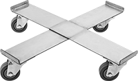 Image of Product. Style E. Front orientation. Drum Dollies. Cross-Brace Drum Dollies, 304 Stainless Steel Body, Smooth Platform—Lipped, Style E.