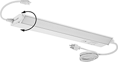 Image of Product. Front orientation. Contains Annotated. Workstation Lights. Under-Cabinet Strip Lights, Style E.