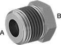 Image of Product. NPT Male × NPT Female with Hex Body. Front orientation. Contains Annotated. Pipe and Fittings. Low-Pressure Brass and Bronze Threaded Pipe Fittings with Sealant, Bushing Straight Reducing Adapters, Female, Male, Threaded Fitting Connection, Hex Body.