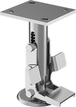 Image of Product. Front orientation. Zinc-Plated Steel Floor Lock with Pedal on Both Sides, 7-1/2" Extended and 6-1/2" Retracted Height.