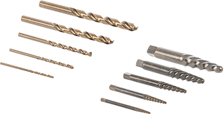Image of Product. Front orientation. Extractor and Drill Bit Set, Right-Hand Cobalt Steel Drill Bits.
