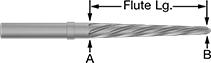 Image of Product. Front orientation. Contains Annotated. Reamers. Reamers for Hole Alignment, Round Shank, Spiral Flute, Depth Limiting.