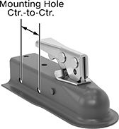 Image of Product. Front orientation. Contains Annotated. Hitch-Ball Couplers. Bolt On/Weld On—Straight.