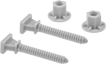 Image of Product. Plastic. Front orientation. Toilet Mounts. Bowl-to-Floor Toilet Mounting Hardware, Plastic, Two Nuts, Two Bolts.
