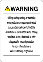 Image of Product. Front orientation. Signs. California Proposition 65 Signs, Warning—Drilling, Sawing, Sanding, or Machining Wood Products Can Expose You to Wood Dust (English).