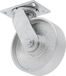 Image of Product. Back orientation. Viking Caster with 6-1/4" x 4-1/2" Plate, High-Capacity, Swivel with 8" Diameter Iron Wheel.