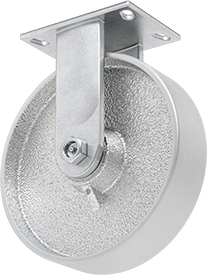 Image of Product. Front orientation. Viking Caster with 6-1/4" x 4-1/2" Plate, High-Capacity, Rigid with 10" Diameter Iron Wheel.