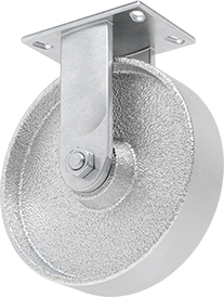 Image of Product. Back orientation. Viking Caster with 6-1/4" x 4-1/2" Plate, High-Capacity, Rigid with 10" Diameter Iron Wheel.