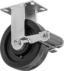 Image of Product. Rigid with Brake. Front orientation. 1 Wheel. High-Capacity Viking Casters with Phenolic Wheels, Rigid with Brake.