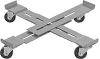 Image of Product. Style B. Front orientation. Drum Dollies. Cross-Brace Drum Dollies, Painted Steel Body, Smooth Platform—Lipped, Style B.