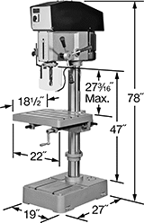 Image of Product. Front orientation. Contains Annotated. Drill Presses. Floor-Mount Drill Presses, 20" Maximum Workpiece Diameter.
