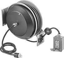 Image of Product. Front orientation. Extension Cord Reels. Controlled-Automatic-Wind Extension Cord Reels , Socket, 2 Outlets.