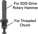 Image of Product. Front orientation. Contains Annotated. Drill Chuck Arbors. SDS-Plus to Thread-Mount Drill Chuck Arbors.