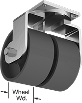 Image of Product. Dual-Wheel Swivel. Front orientation. Contains Annotated. 2 Wheels. Extra-High-Capacity Colossus Casters with Polyurethane Wheels, Swivel.