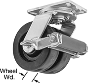 Image of Product. Dual-Wheel Swivel with Brake. Front orientation. Contains Annotated. 2 Wheels. Extra-High-Capacity Viking Casters with Phenolic Wheels, Swivel with Brake.