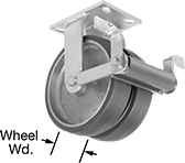 Image of Product. Dual-Wheel Rigid with Brake. Front orientation. Contains Annotated. Green Wheel. Extra-High-Capacity Viking Casters with Polyurethane Wheels, Rigid with Brake, 2 Wheels.