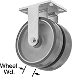 Image of Product. Dual-Wheel Rigid. Front orientation. Contains Annotated. Green Wheel. Extra-High-Capacity Viking Casters with Polyurethane Wheels, Rigid, 2 Wheels.
