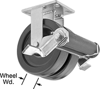 Image of Product. Dual-Wheel Rigid With Brake. Front orientation. Contains Annotated. 2 Wheels. Extra-High-Capacity Viking Casters with Phenolic Wheels, Rigid with Brake.
