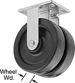 Image of Product. Front orientation. Contains Annotated. Casters. Extra-High-Capacity Viking Casters with Nylon Wheels, Rigid.