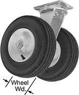 Image of Product. Dual-Wheel Swivel. Front orientation. Contains Annotated. 2 Wheels. High-Capacity Pneumatic Casters with Rubber Wheels, Swivel.