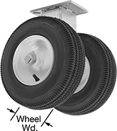 Image of Product. Dual-Wheel Rigid. Front orientation. Contains Annotated. 2 Wheels. High-Capacity Pneumatic Casters with Rubber Wheels, Rigid.