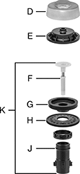 Image of System. Manual Z Models. Front orientation. Exploded view. Contains Annotated. Flush Valve Replacement Parts. Zurn Flush Valve Replacement Parts, Cover and Body Components.