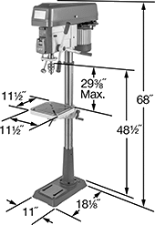 Image of Product. Front orientation. Contains Annotated. Drill Presses. Adjustable-Speed Economy Floor-Mount Drill Presses, 15" Maximum Workpiece Diameter.
