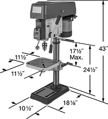 Image of Product. Front orientation. Contains Annotated. Drill Presses. Economy Bench-Mount Drill Presses, 15" Maximum Workpiece Diameter.