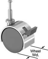 Image of Product. Swivel with Grip Neck, Zinc Hood, and Foot-Pedal Brake. Front orientation. Contains Annotated. Hard. Light Duty Furniture Friction-Grip Stem Casters with Nylon Wheels, Grip-Neck Stem, Swivel with Foot-Pedal Brake, Zinc Alloy Hood.
