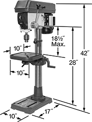 Image of Product. Front orientation. Contains Annotated. Drill Presses. Economy Bench-Mount Drill Presses, 13" Maximum Workpiece Diameter.